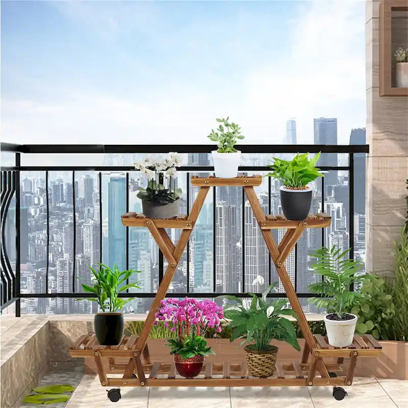 Étagère à plantes d'extérieur mobile en bois à 6 niveaux pour jardin