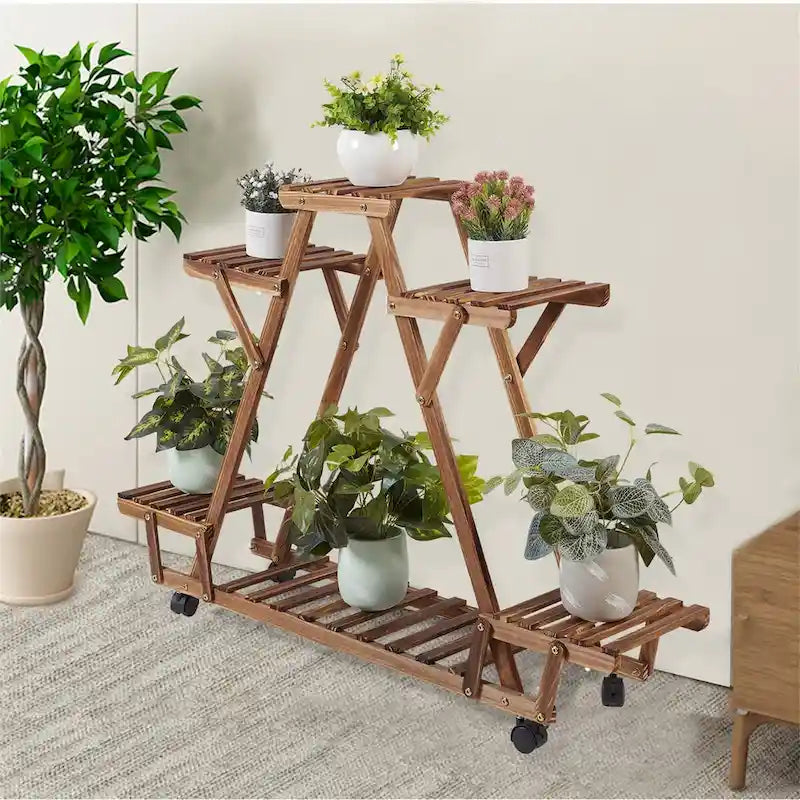 Étagère à plantes d'extérieur mobile en bois à 6 niveaux pour jardin