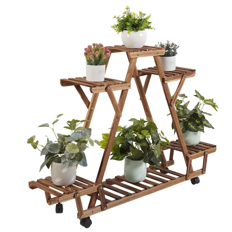 Étagère à plantes d'extérieur mobile en bois à 6 niveaux pour jardin
