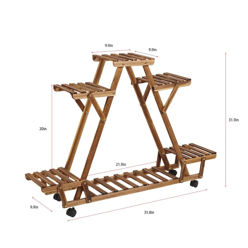 Étagère à plantes d'extérieur mobile en bois à 6 niveaux pour jardin