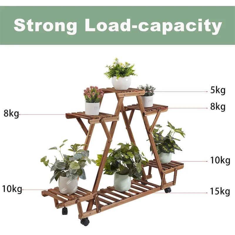 Étagère à plantes d'extérieur mobile en bois à 6 niveaux pour jardin