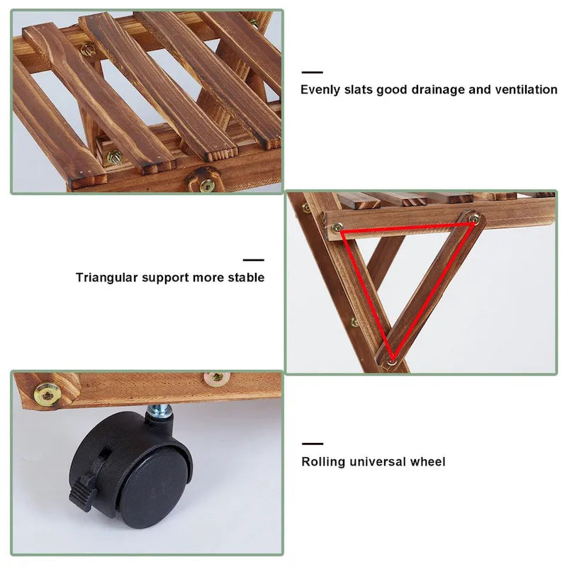 Étagère à plantes d'extérieur mobile en bois à 6 niveaux pour jardin