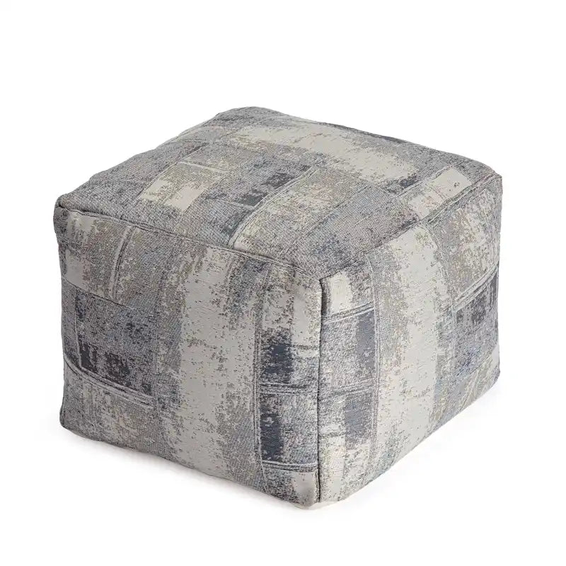 Jani Pouf carré 56 cm gris et ivoire – Repose-pieds fait main pour salon, chambre à coucher