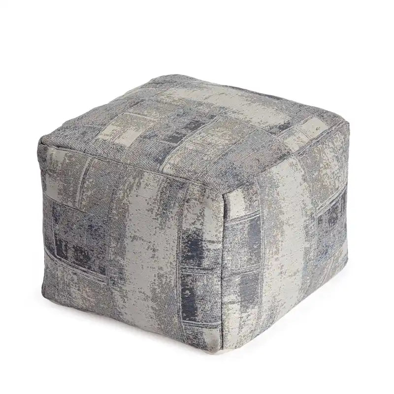 Jani Pouf carré 56 cm gris et ivoire – Repose-pieds fait main pour salon, chambre à coucher