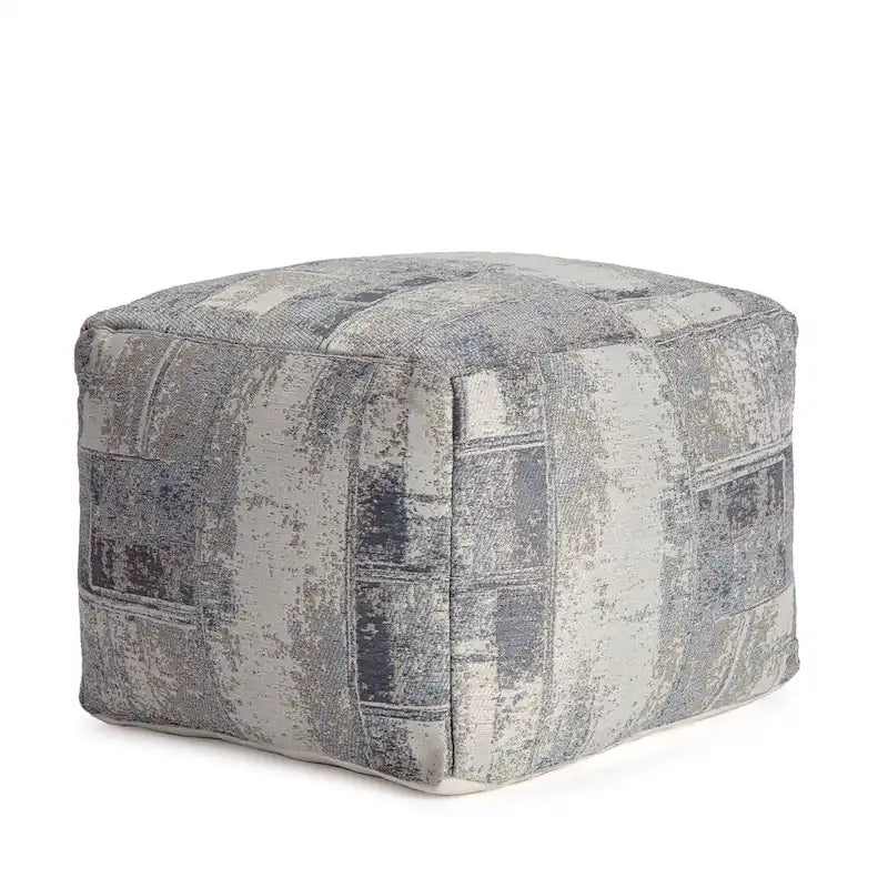 Jani Pouf carré 56 cm gris et ivoire – Repose-pieds fait main pour salon, chambre à coucher