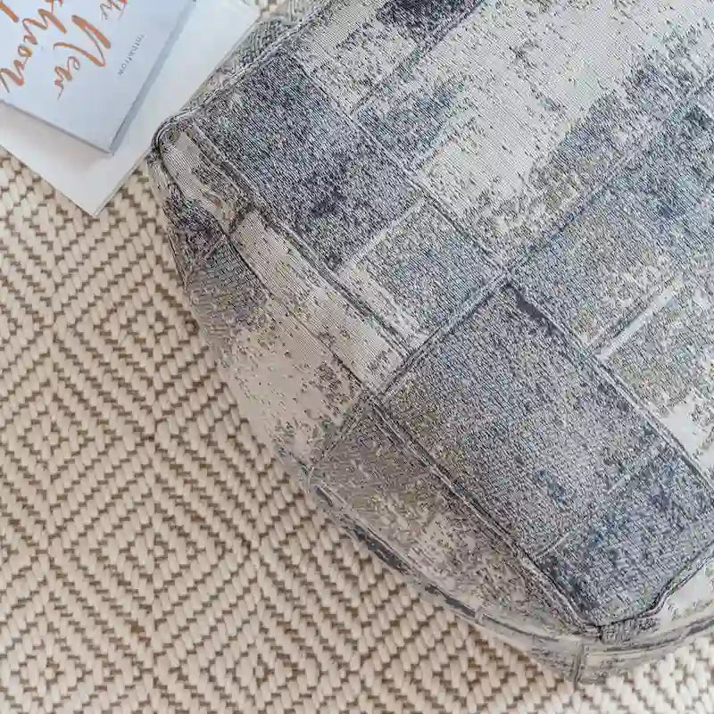 Jani Pouf carré 56 cm gris et ivoire – Repose-pieds fait main pour salon, chambre à coucher