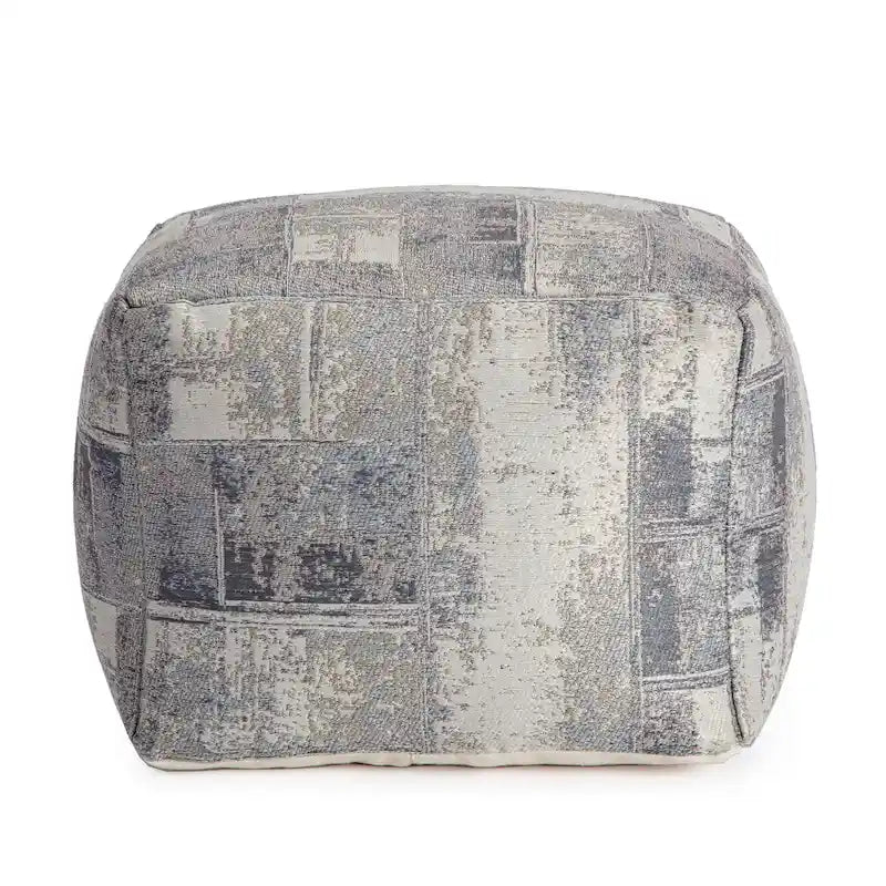 Jani Pouf carré 56 cm gris et ivoire – Repose-pieds fait main pour salon, chambre à coucher