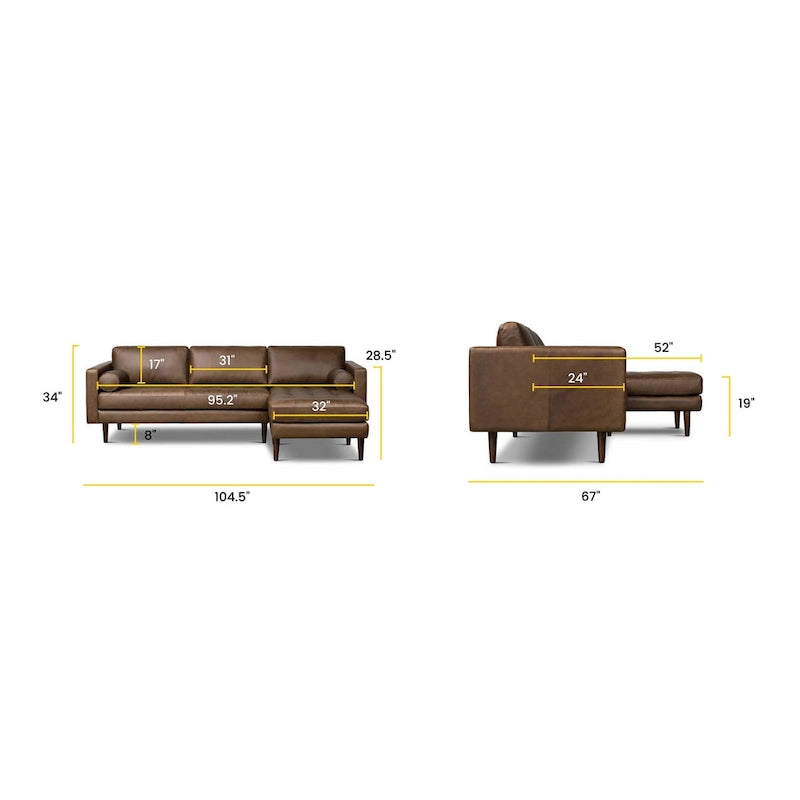 Canapé d'angle Poly & Bark Napa 104.5 - Côté droit - Cuir pleine fleur véritable italien