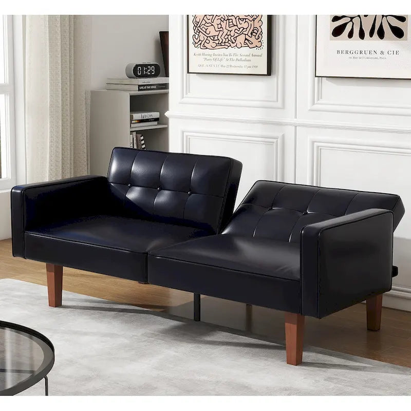 Canapé-Lit Futon, Canapé en Simili Cuir et Mousse à Mémoire de Forme, Causeuse Convertible Moderne pour Petits Espaces de Vie