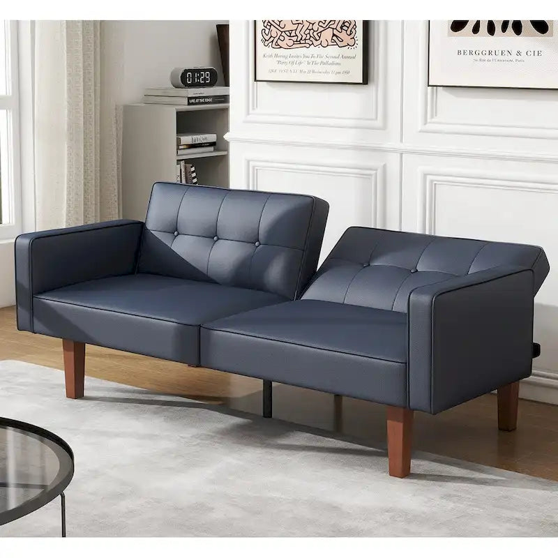Canapé-Lit Futon, Canapé en Simili Cuir et Mousse à Mémoire de Forme, Causeuse Convertible Moderne pour Petits Espaces de Vie