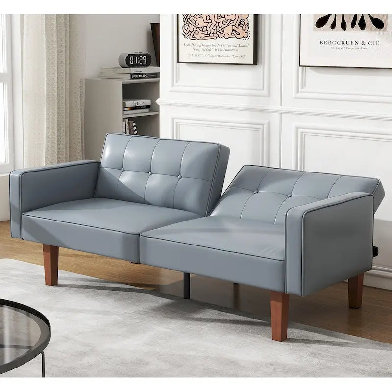 Canapé-Lit Futon, Canapé en Simili Cuir et Mousse à Mémoire de Forme, Causeuse Convertible Moderne pour Petits Espaces de Vie
