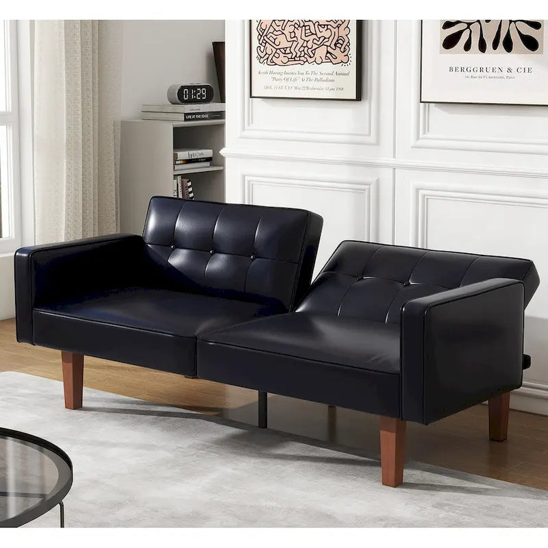 Canapé-Lit Futon, Canapé en Simili Cuir et Mousse à Mémoire de Forme, Causeuse Convertible Moderne pour Petits Espaces de Vie