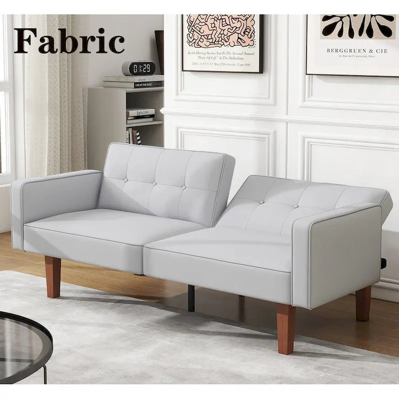 Canapé-Lit Futon, Canapé en Simili Cuir et Mousse à Mémoire de Forme, Causeuse Convertible Moderne pour Petits Espaces de Vie