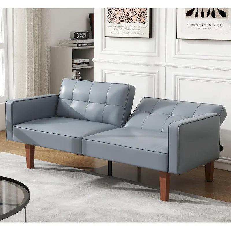Canapé-Lit Futon, Canapé en Simili Cuir et Mousse à Mémoire de Forme, Causeuse Convertible Moderne pour Petits Espaces de Vie