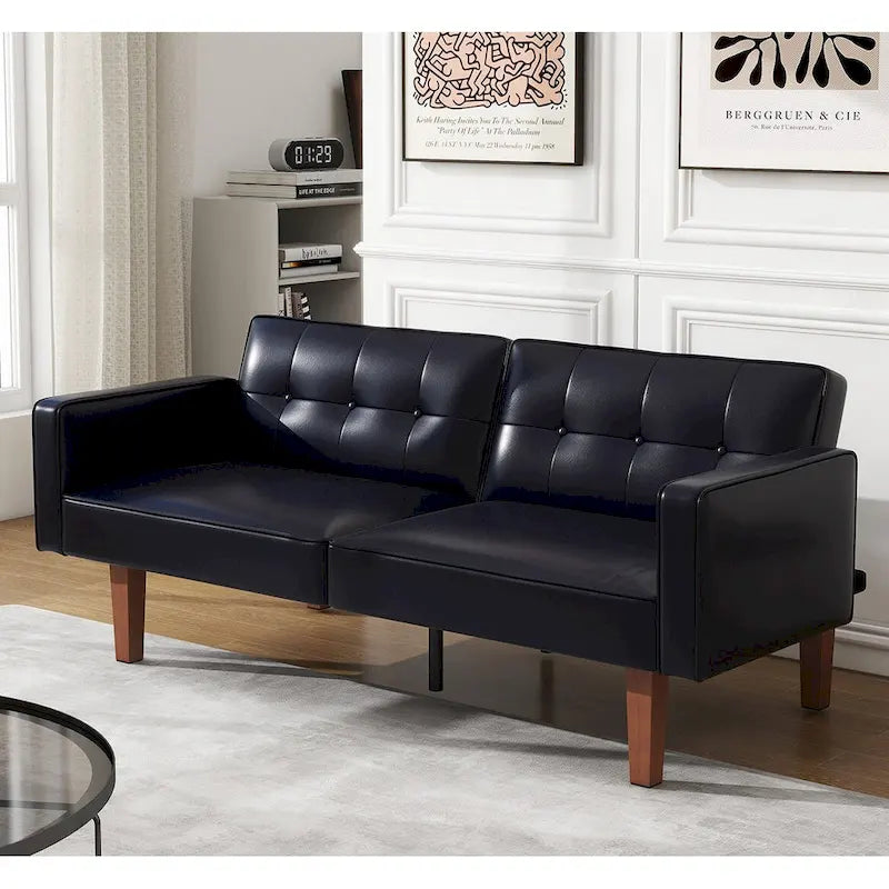 Canapé-Lit Futon, Canapé en Simili Cuir et Mousse à Mémoire de Forme, Causeuse Convertible Moderne pour Petits Espaces de Vie