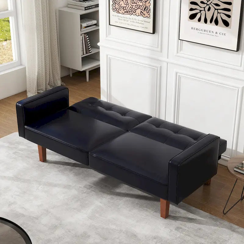 Canapé-Lit Futon, Canapé en Simili Cuir et Mousse à Mémoire de Forme, Causeuse Convertible Moderne pour Petits Espaces de Vie