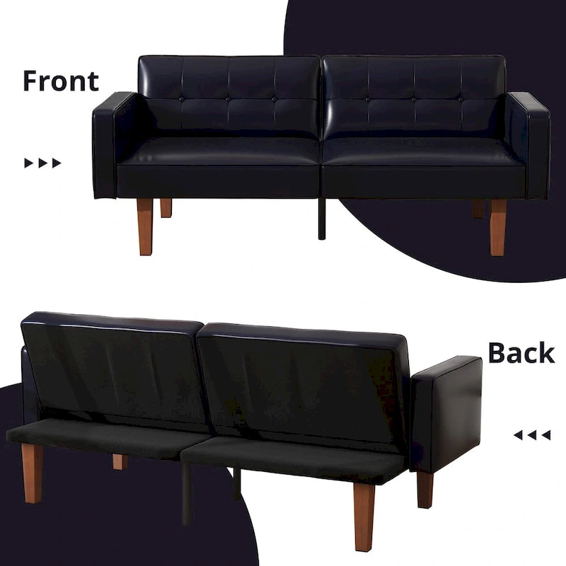 Canapé-Lit Futon, Canapé en Simili Cuir et Mousse à Mémoire de Forme, Causeuse Convertible Moderne pour Petits Espaces de Vie