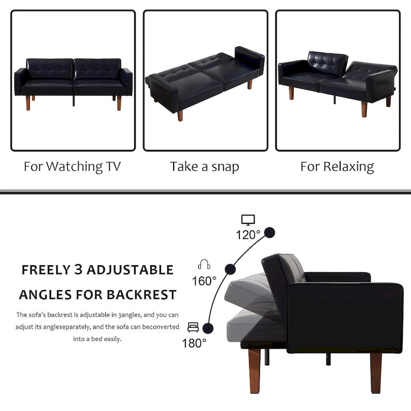 Canapé-Lit Futon, Canapé en Simili Cuir et Mousse à Mémoire de Forme, Causeuse Convertible Moderne pour Petits Espaces de Vie