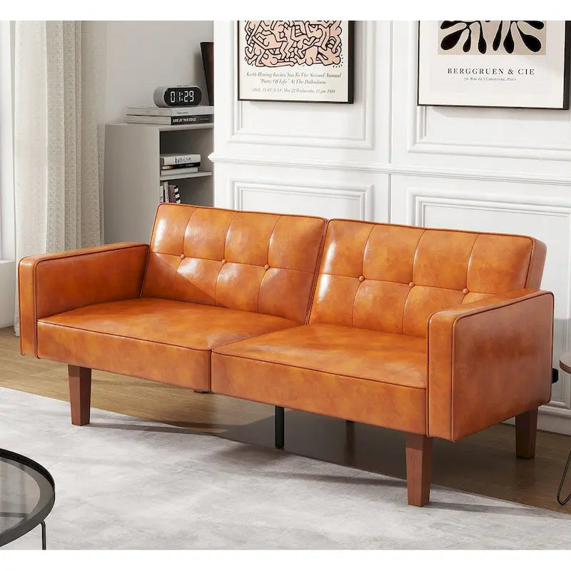 Canapé-Lit Futon, Canapé en Simili Cuir et Mousse à Mémoire de Forme, Causeuse Convertible Moderne pour Petits Espaces de Vie