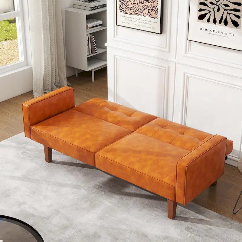 Canapé-Lit Futon, Canapé en Simili Cuir et Mousse à Mémoire de Forme, Causeuse Convertible Moderne pour Petits Espaces de Vie