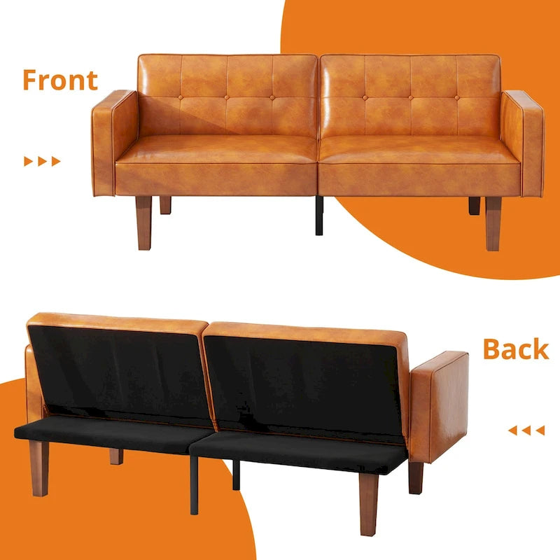 Canapé-Lit Futon, Canapé en Simili Cuir et Mousse à Mémoire de Forme, Causeuse Convertible Moderne pour Petits Espaces de Vie