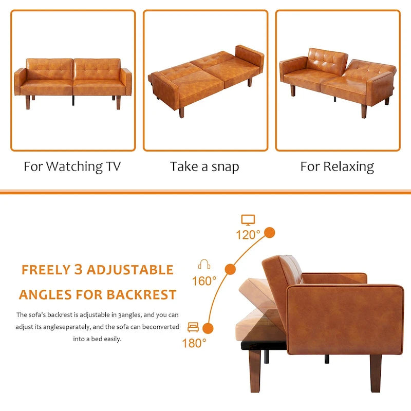 Canapé-Lit Futon, Canapé en Simili Cuir et Mousse à Mémoire de Forme, Causeuse Convertible Moderne pour Petits Espaces de Vie