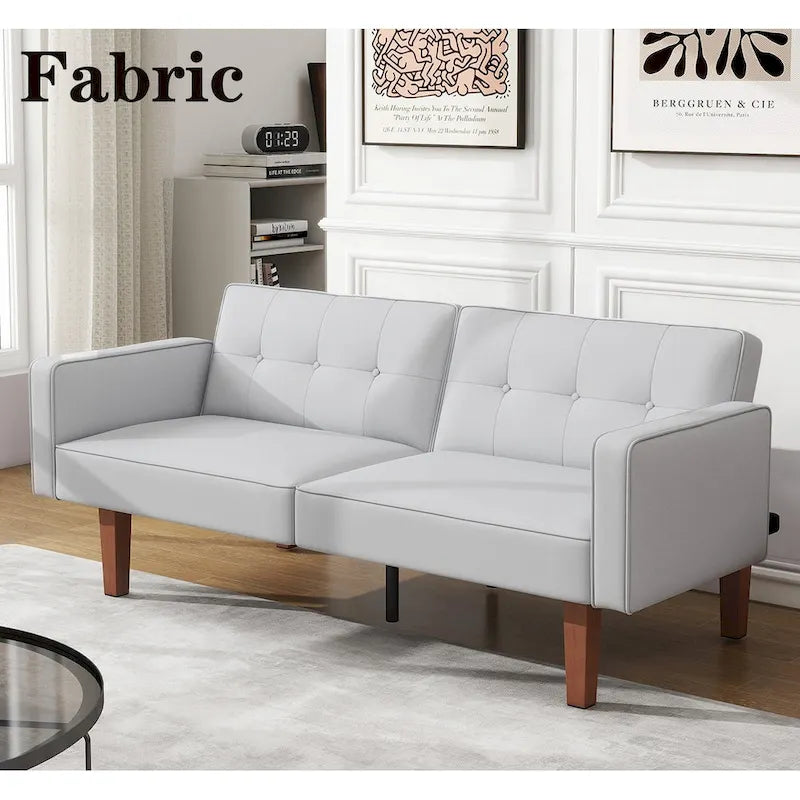 Canapé-Lit Futon, Canapé en Simili Cuir et Mousse à Mémoire de Forme, Causeuse Convertible Moderne pour Petits Espaces de Vie