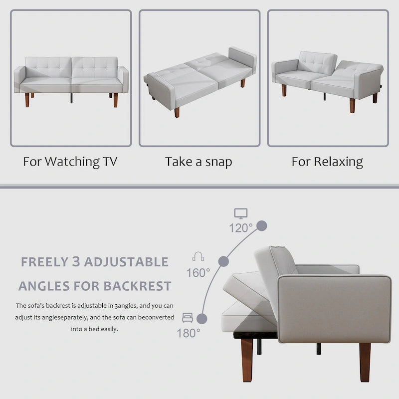 Canapé-Lit Futon, Canapé en Simili Cuir et Mousse à Mémoire de Forme, Causeuse Convertible Moderne pour Petits Espaces de Vie