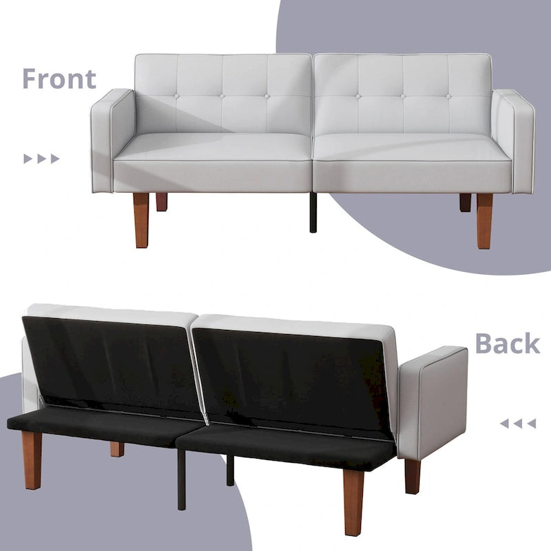 Canapé-Lit Futon, Canapé en Simili Cuir et Mousse à Mémoire de Forme, Causeuse Convertible Moderne pour Petits Espaces de Vie