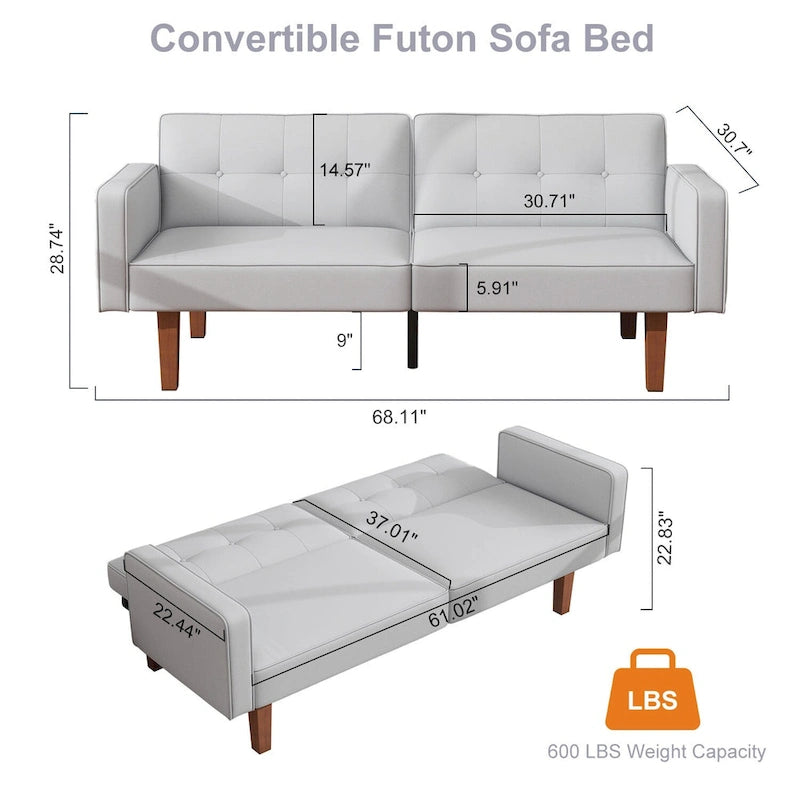 Canapé-Lit Futon, Canapé en Simili Cuir et Mousse à Mémoire de Forme, Causeuse Convertible Moderne pour Petits Espaces de Vie