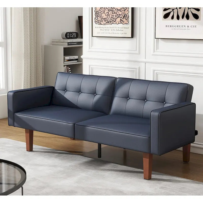 Canapé-Lit Futon, Canapé en Simili Cuir et Mousse à Mémoire de Forme, Causeuse Convertible Moderne pour Petits Espaces de Vie