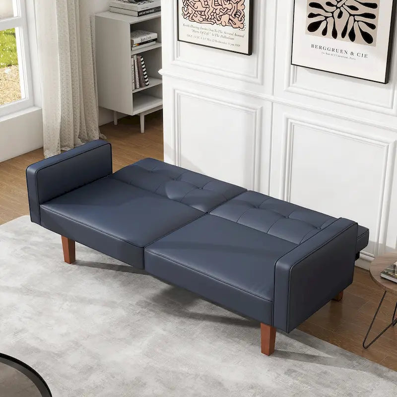 Canapé-Lit Futon, Canapé en Simili Cuir et Mousse à Mémoire de Forme, Causeuse Convertible Moderne pour Petits Espaces de Vie