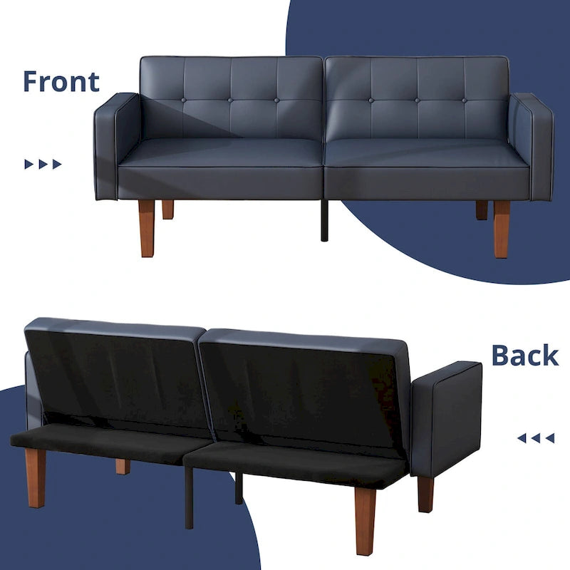 Canapé-Lit Futon, Canapé en Simili Cuir et Mousse à Mémoire de Forme, Causeuse Convertible Moderne pour Petits Espaces de Vie