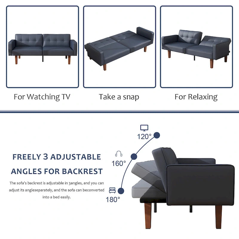 Canapé-Lit Futon, Canapé en Simili Cuir et Mousse à Mémoire de Forme, Causeuse Convertible Moderne pour Petits Espaces de Vie