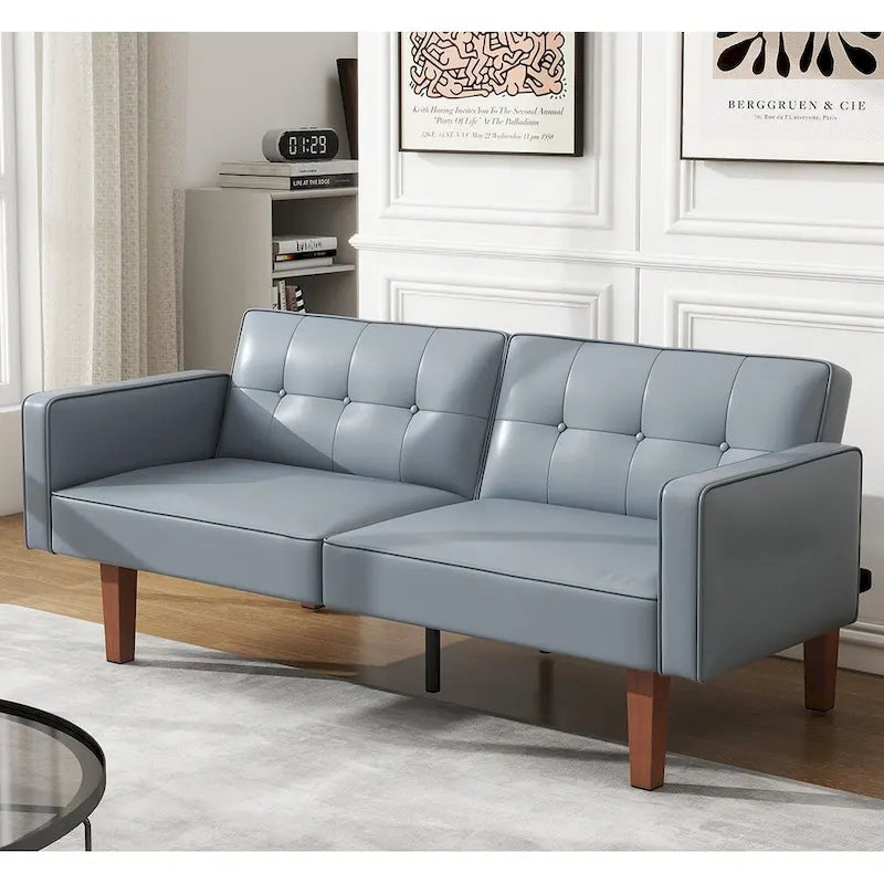 Canapé-Lit Futon, Canapé en Simili Cuir et Mousse à Mémoire de Forme, Causeuse Convertible Moderne pour Petits Espaces de Vie
