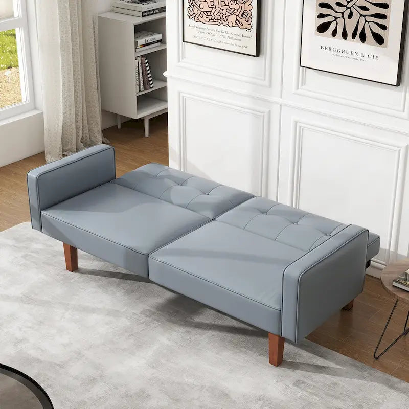 Canapé-Lit Futon, Canapé en Simili Cuir et Mousse à Mémoire de Forme, Causeuse Convertible Moderne pour Petits Espaces de Vie