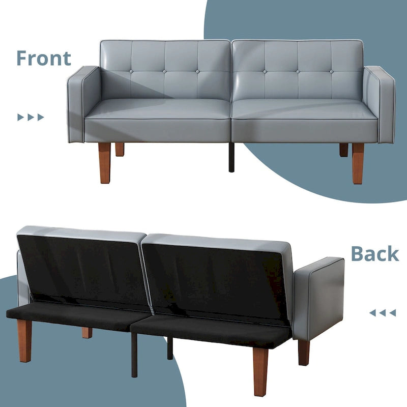 Canapé-Lit Futon, Canapé en Simili Cuir et Mousse à Mémoire de Forme, Causeuse Convertible Moderne pour Petits Espaces de Vie