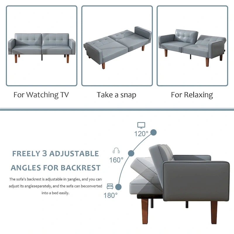 Canapé-Lit Futon, Canapé en Simili Cuir et Mousse à Mémoire de Forme, Causeuse Convertible Moderne pour Petits Espaces de Vie