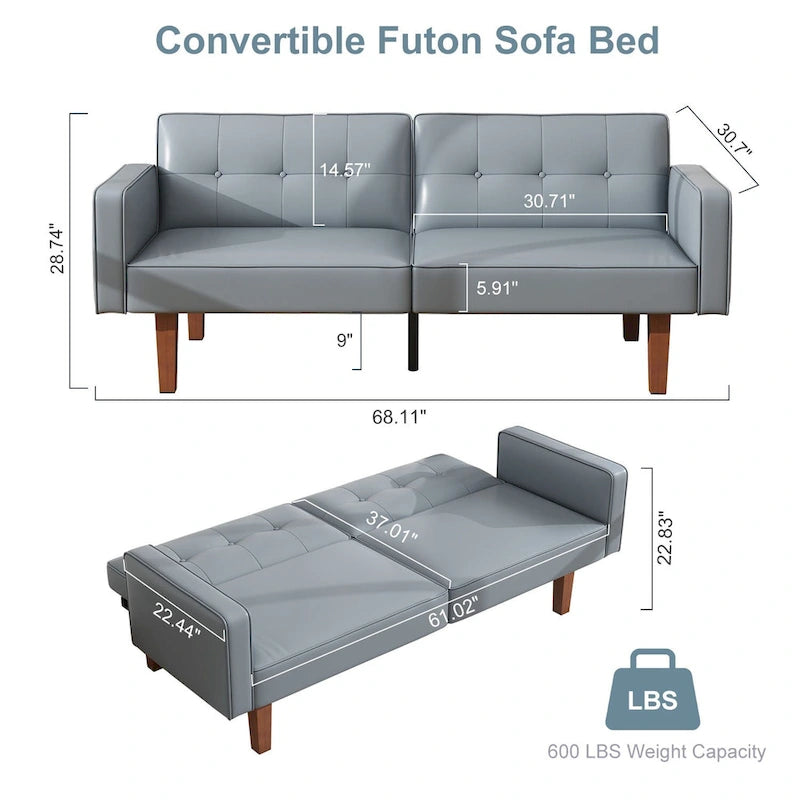 Canapé-Lit Futon, Canapé en Simili Cuir et Mousse à Mémoire de Forme, Causeuse Convertible Moderne pour Petits Espaces de Vie