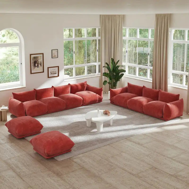 Canapé d'angle modulable moderne en tissu chenille avec 2 poufs pour salon
