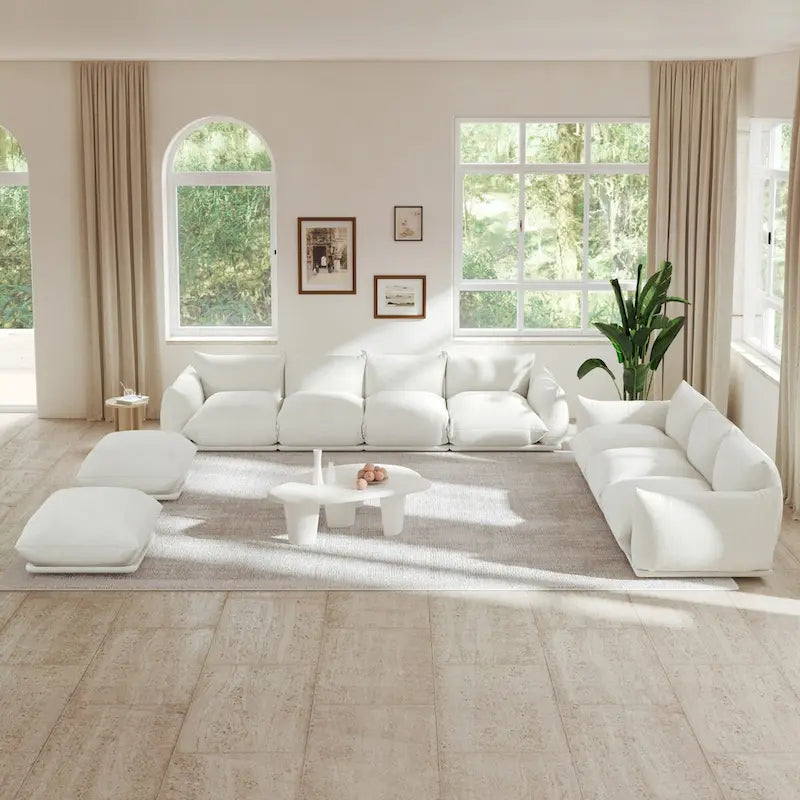Canapé d'angle modulable moderne en tissu chenille avec 2 poufs pour salon