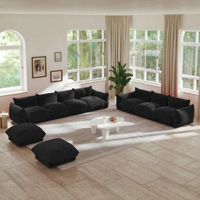 Canapé d'angle modulable moderne en tissu chenille avec 2 poufs pour salon