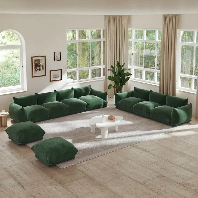 Canapé d'angle modulable moderne en tissu chenille avec 2 poufs pour salon