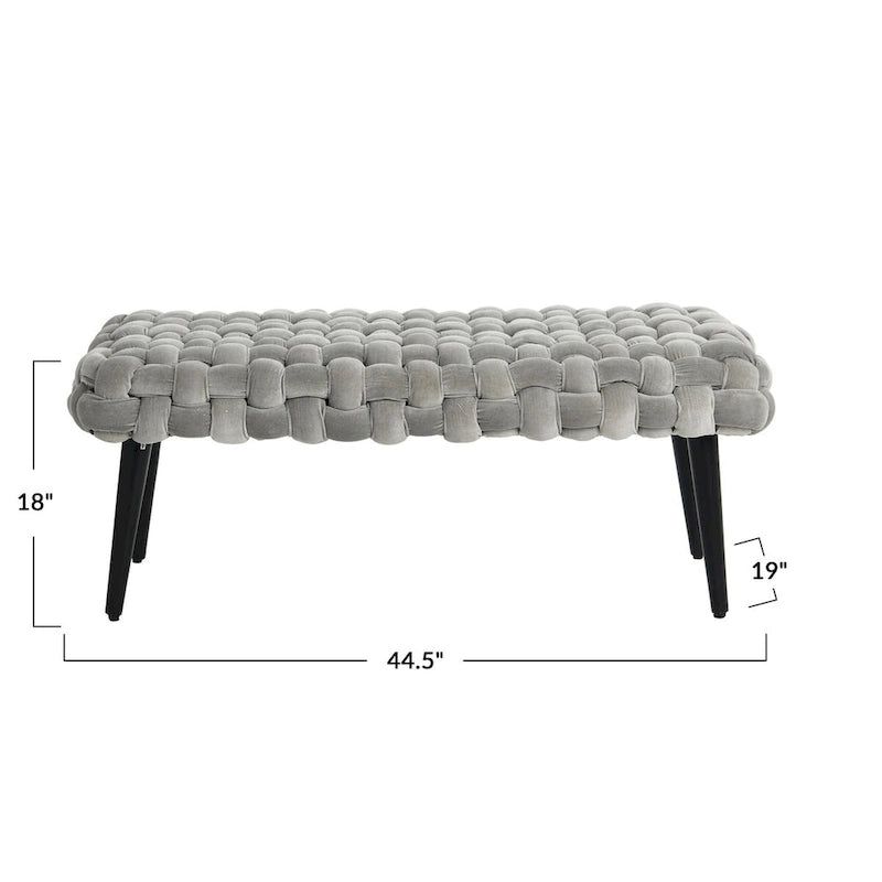 Banc d'entrée en velours tissé épais avec pieds en bois