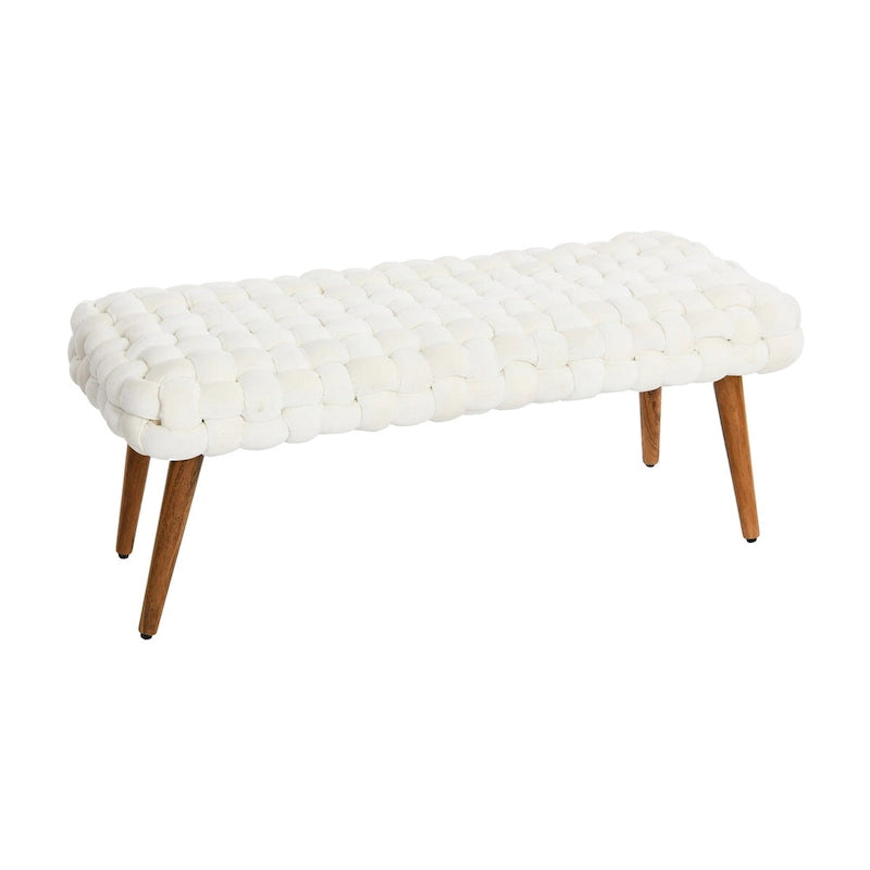 Banc d'entrée en velours tissé épais avec pieds en bois