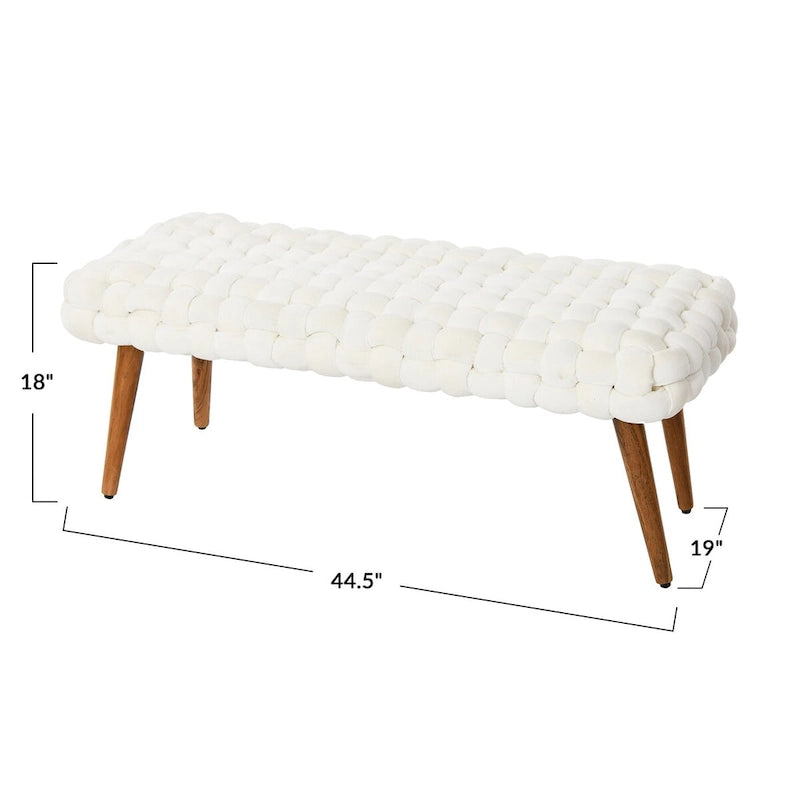 Banc d'entrée en velours tissé épais avec pieds en bois