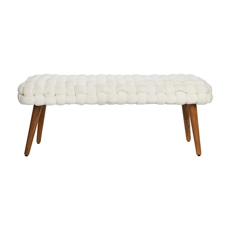 Banc d'entrée en velours tissé épais avec pieds en bois