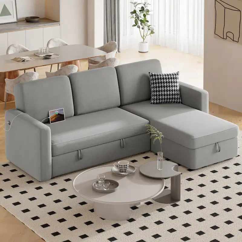 Canapé d'angle réversible en L Yaheetech avec lit gigogne et rangement - 83x 57,5x33