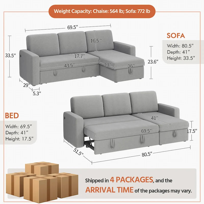 Canapé d'angle réversible en L Yaheetech avec lit gigogne et rangement - 83x 57,5x33