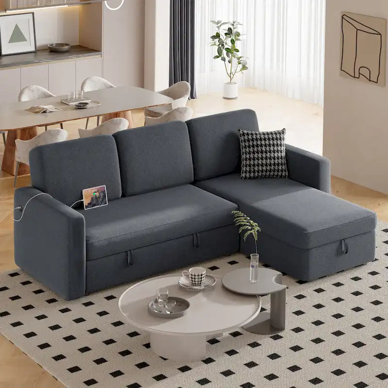 Canapé d'angle réversible en L Yaheetech avec lit gigogne et rangement - 83x 57,5x33
